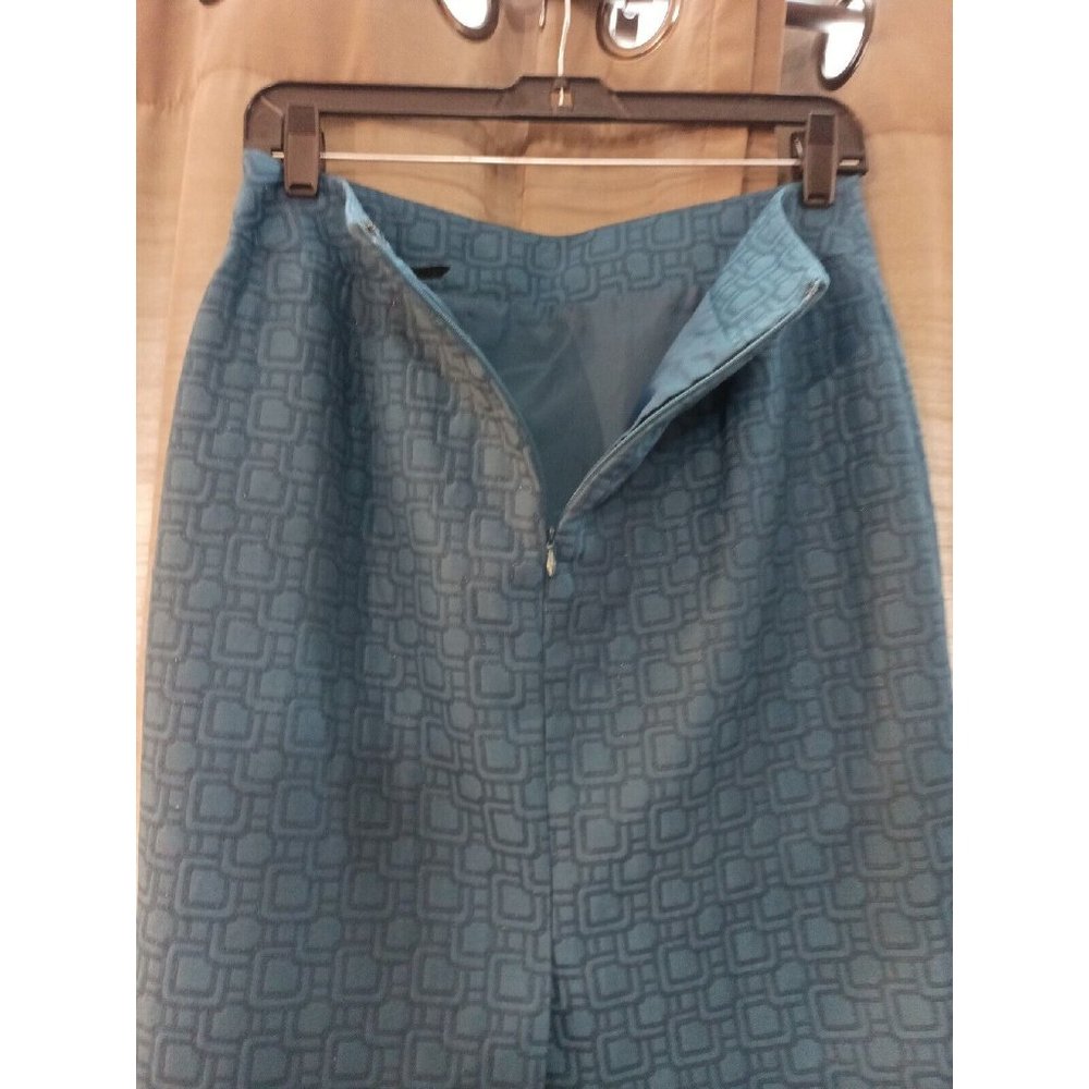 Women's Ann Taylor Teal/Blue Square Print With Shimmer Detail Pencil Skirt Sz 2 - Picture 6 of 6